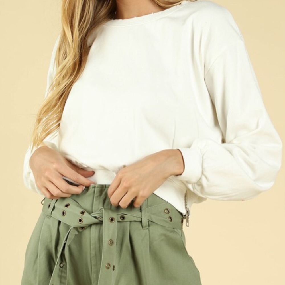 NWT White Crop Sweat Shirt - Picture 3 of 8